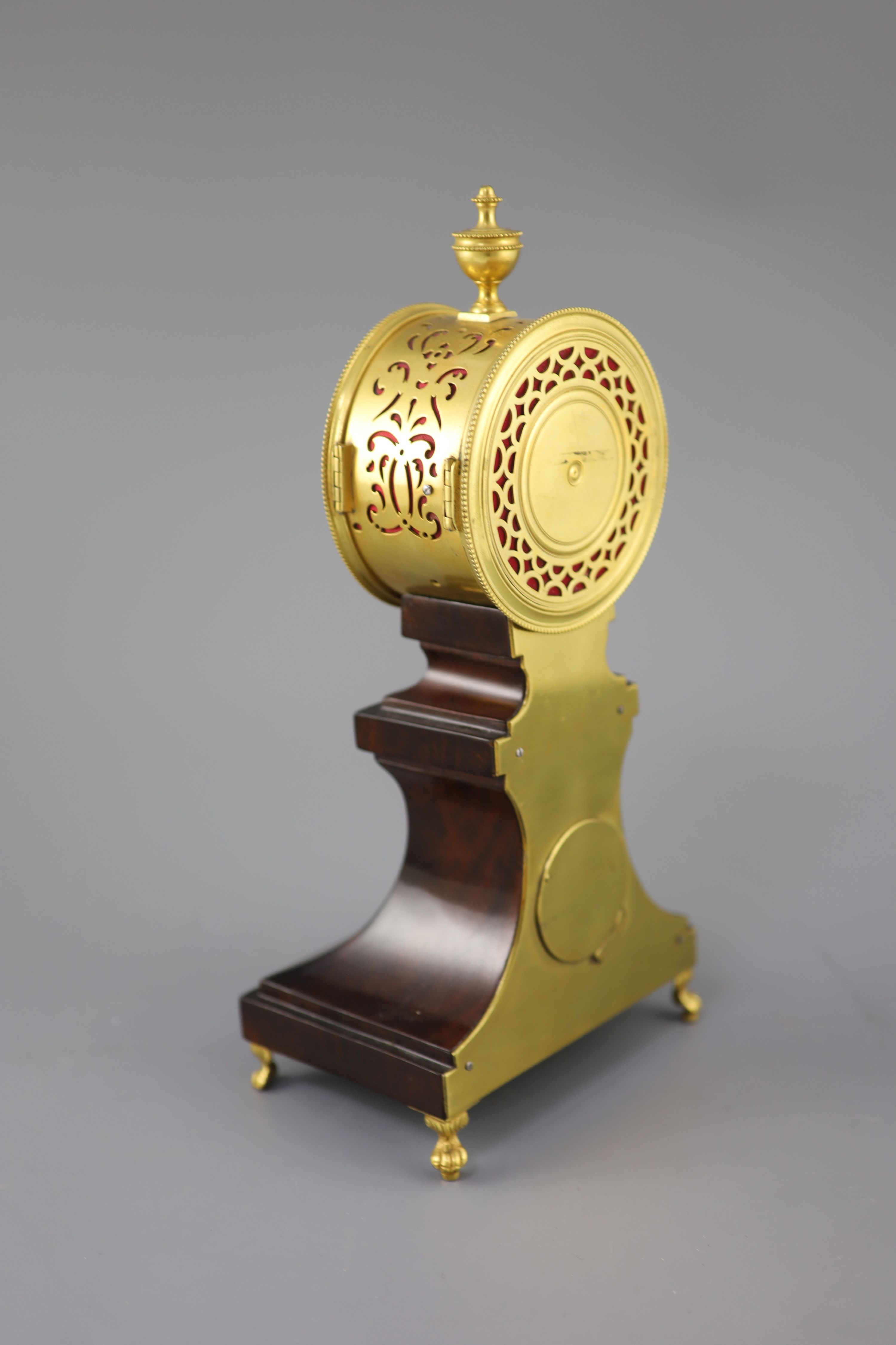 Weeks Museum. A Regency gilt brass and mahogany drum case mantel timepiece, height 12.5in.